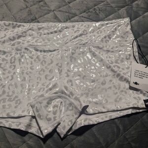 Large white animal print white metallic shorts workout